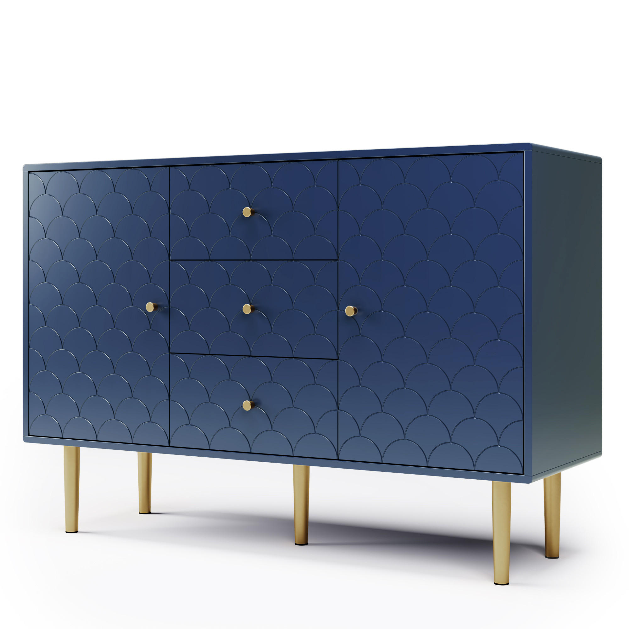 KOMMODE mit 2 Türen, 3 Schubladen und verstellbaren Einlegeböden, 120 x 40 x 83 cm, Dunkelblau, Holz und Metall - Dunkelblau, Holzwerkstoff (120/83/40cm) - SONNENH