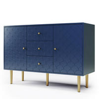 KOMMODE mit 2 Türen, 3 Schubladen und verstellbaren Einlegeböden, 120 x 40 x 83 cm, Dunkelblau, Holz und Metall - Dunkelblau, Holzwerkstoff (120/83/40cm) - SONNENH