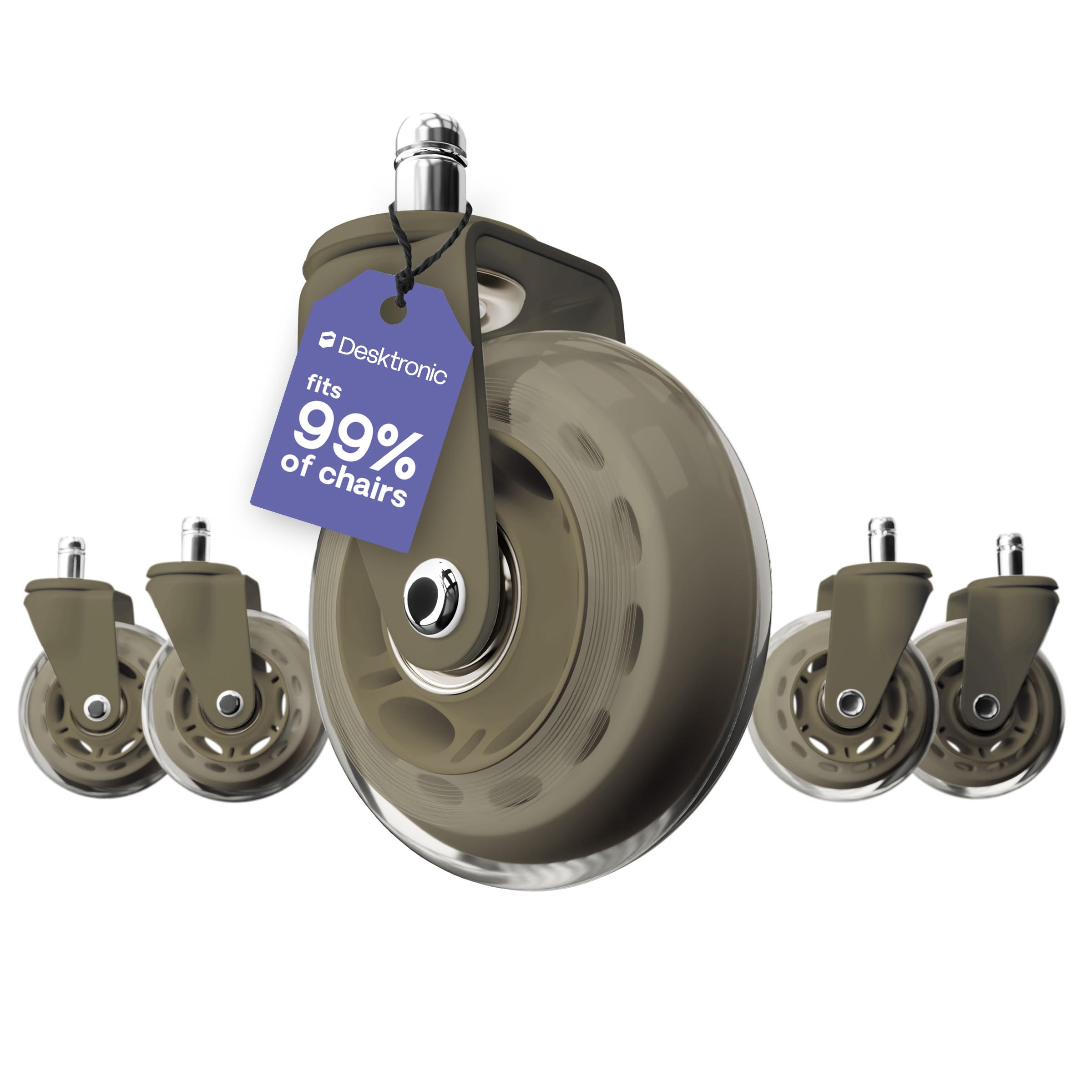 BÜROSTUHLROLLEN Grün, Ersatzrollen 360°, Set 5 Stück - Grün, Kunststoff (3.6/10.7/8.5cm) - Desktronic