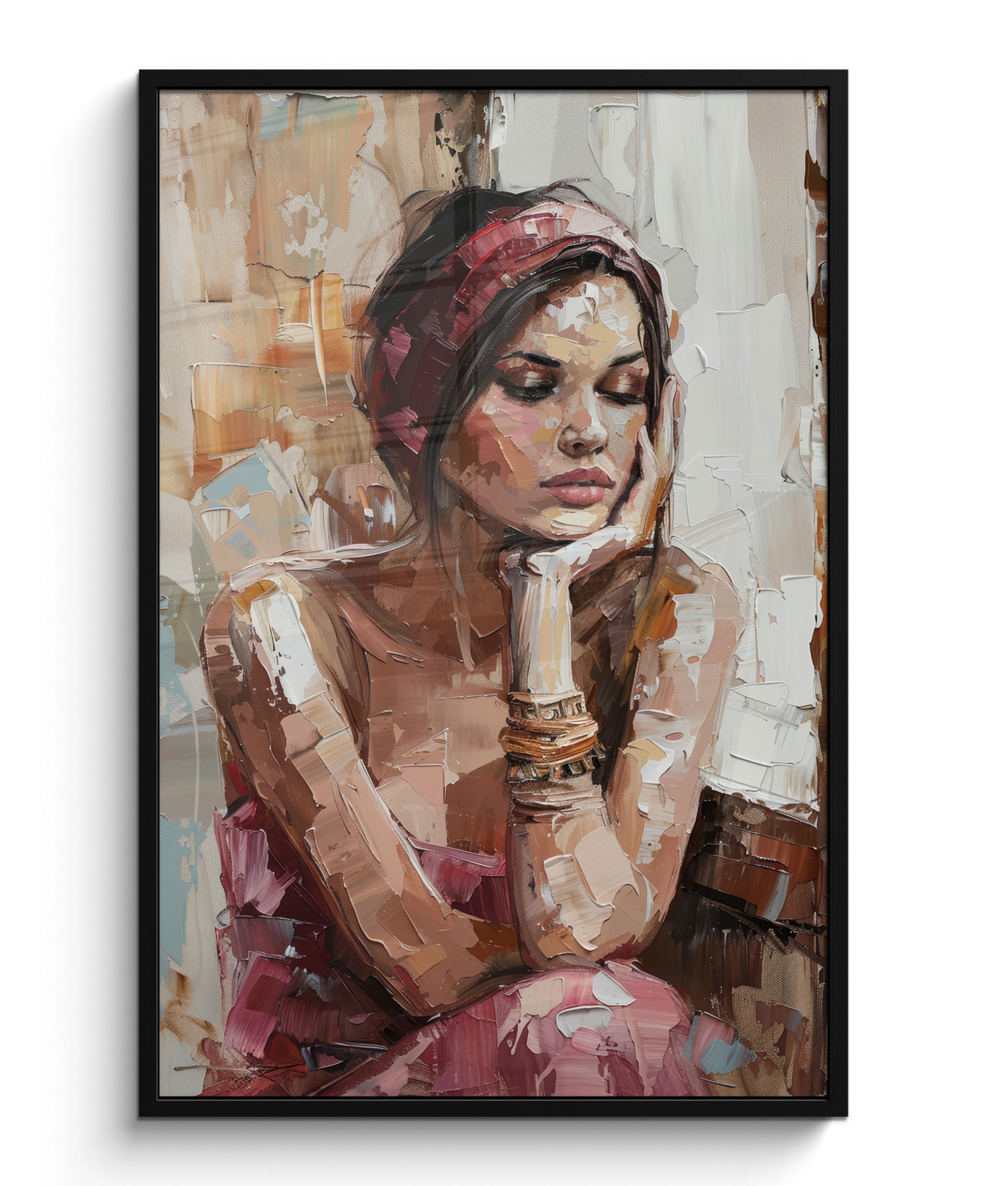 GERAHMTES BILD Frau - Lackierung - Porträt - Modern 80x120 cm - Altrosa, Papier (80/120cm) - MuchoWow