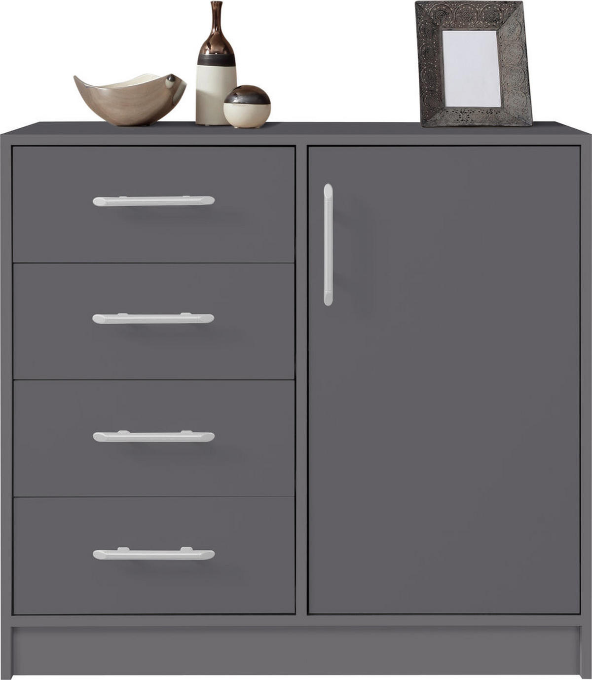 KOMMODE VANO 90/84/40cm mit 4 Schubladen 1 Türen Anthrazit - Anthrazit, Holzwerkstoff (90/84/40cm) - MASSENO