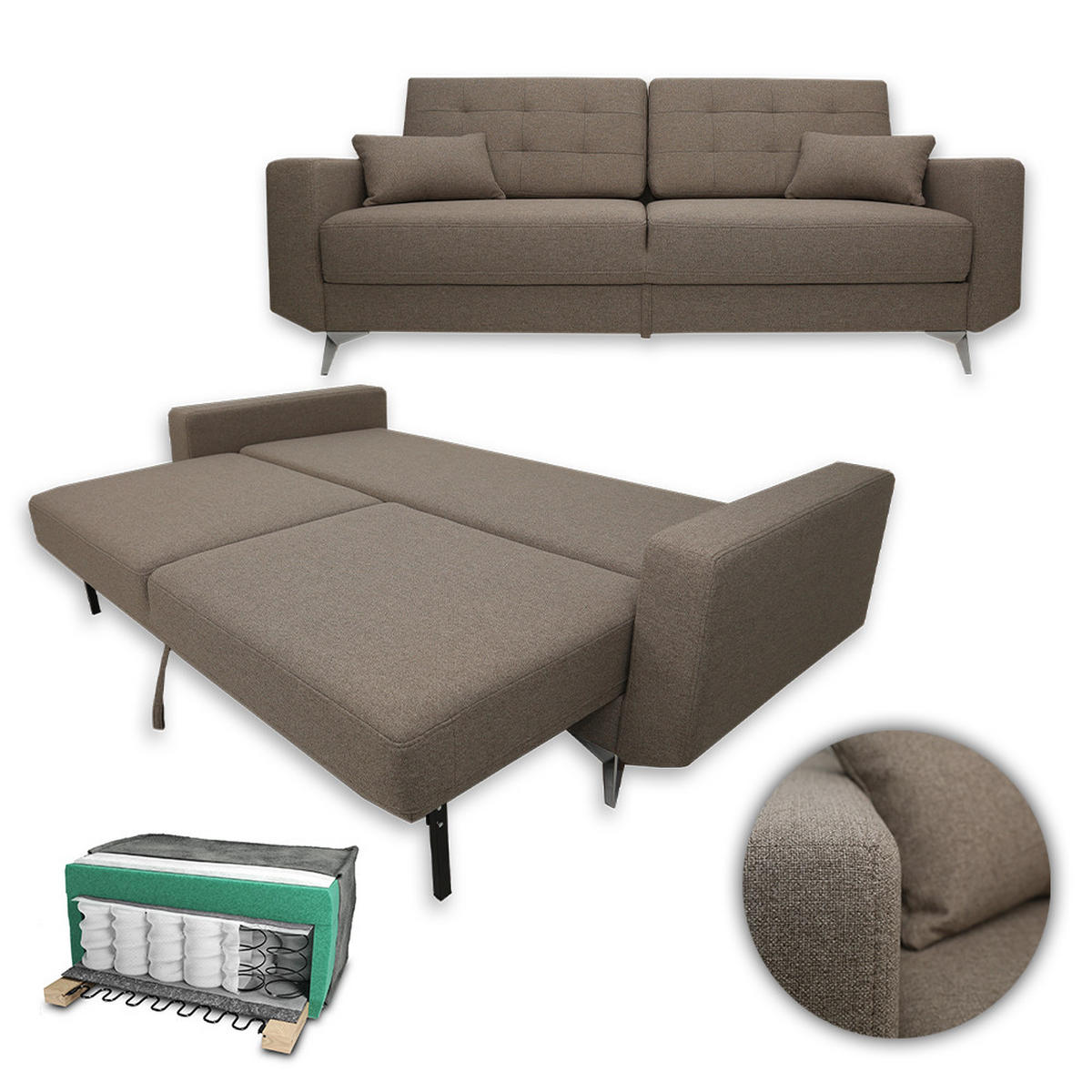 SOFA York Braun 230 cm - Braun, Holz (230/96/105cm) - VitaliSpa