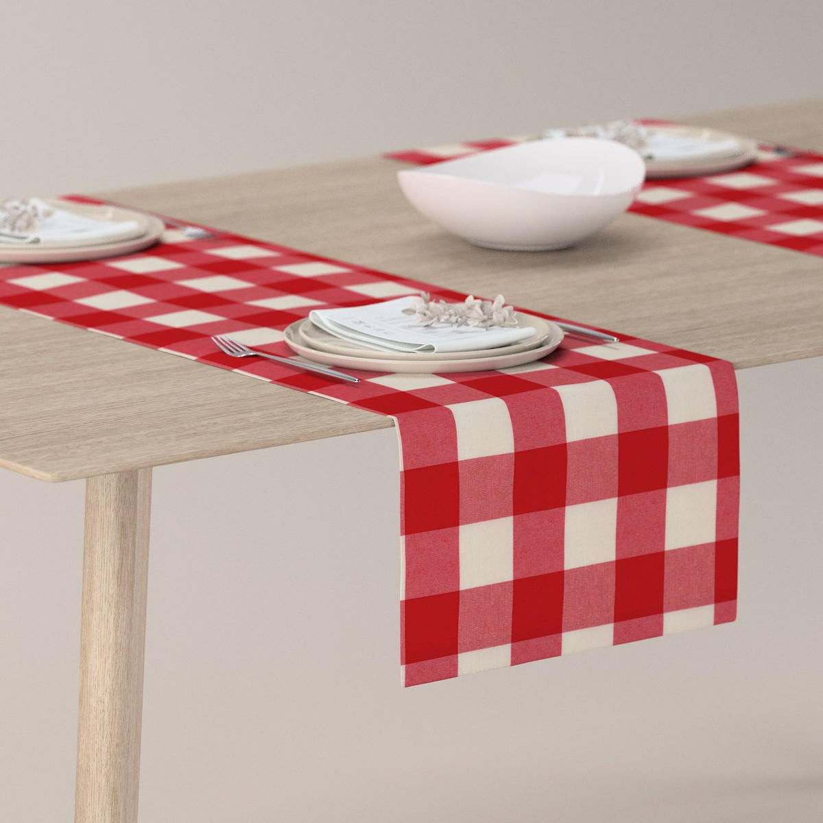 TISCHLÄUFER Quadro, weiß und rot, 40x130 cm - Rot, Textil (40/130cm) - Dekoria