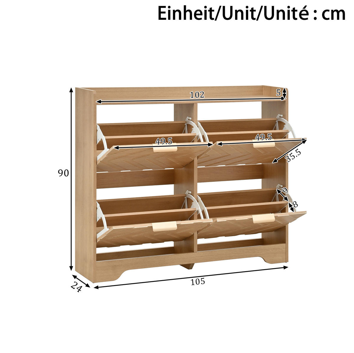 SCHUHSCHRANK 105/24/90 cm Natur aus MDF mit 4 Klappfächern - Naturfarben, Holzwerkstoff (105/90/24cm) - OKWISH
