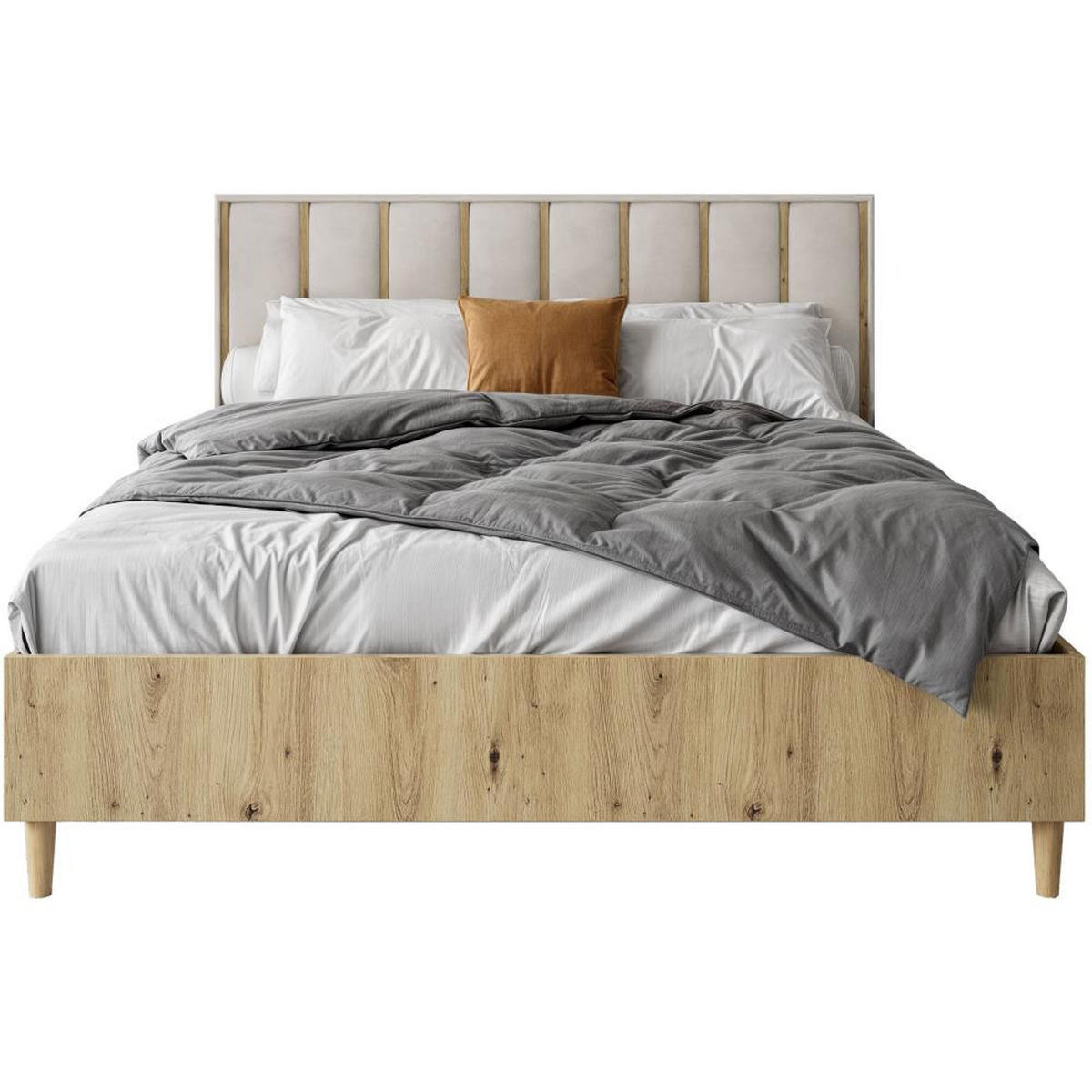 POLSTERBETT Stella 166/211/108 eiche Artisan/beige - Beige/Eiche Artisan, Holzwerkstoff/Textil (160/200cm) - Beautysofa