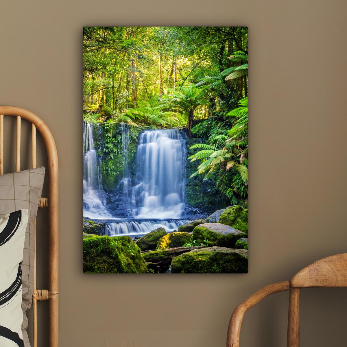 LEINWANDBILD Dschungel - Wasserfall - Australien - Pflanzen - Natur 40x60 cm - Dunkelgrün, Textil (40/60cm) - MuchoWow