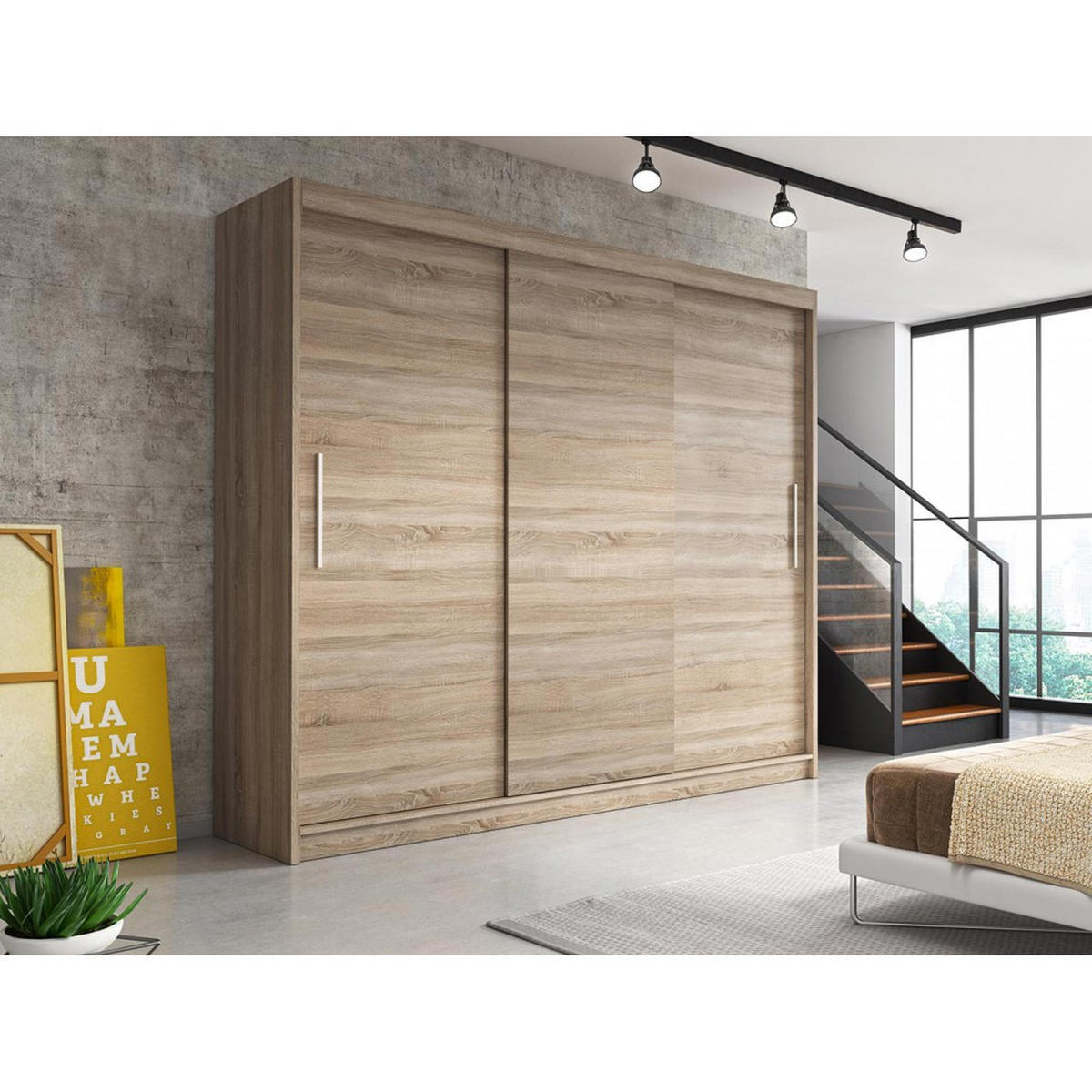 SCHWEBETÜRENSCHRANK Alba ohne Spiegel Sonoma Eiche, ohne LED Beleuchtung 250 cm - Sonoma Eiche, Holz (250/218/61cm) - imoebel24