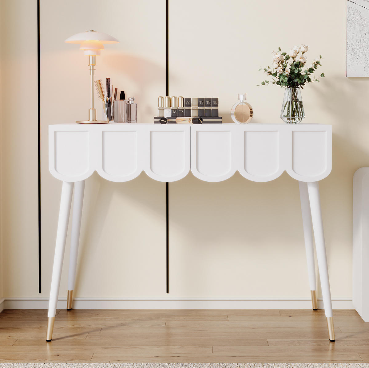 SCHMINKTISCH 100/40/76 cm weiß aus MDF mit 2 Schubladen - Weiß, Holzwerkstoff (40/76/100cm) - OKWISH