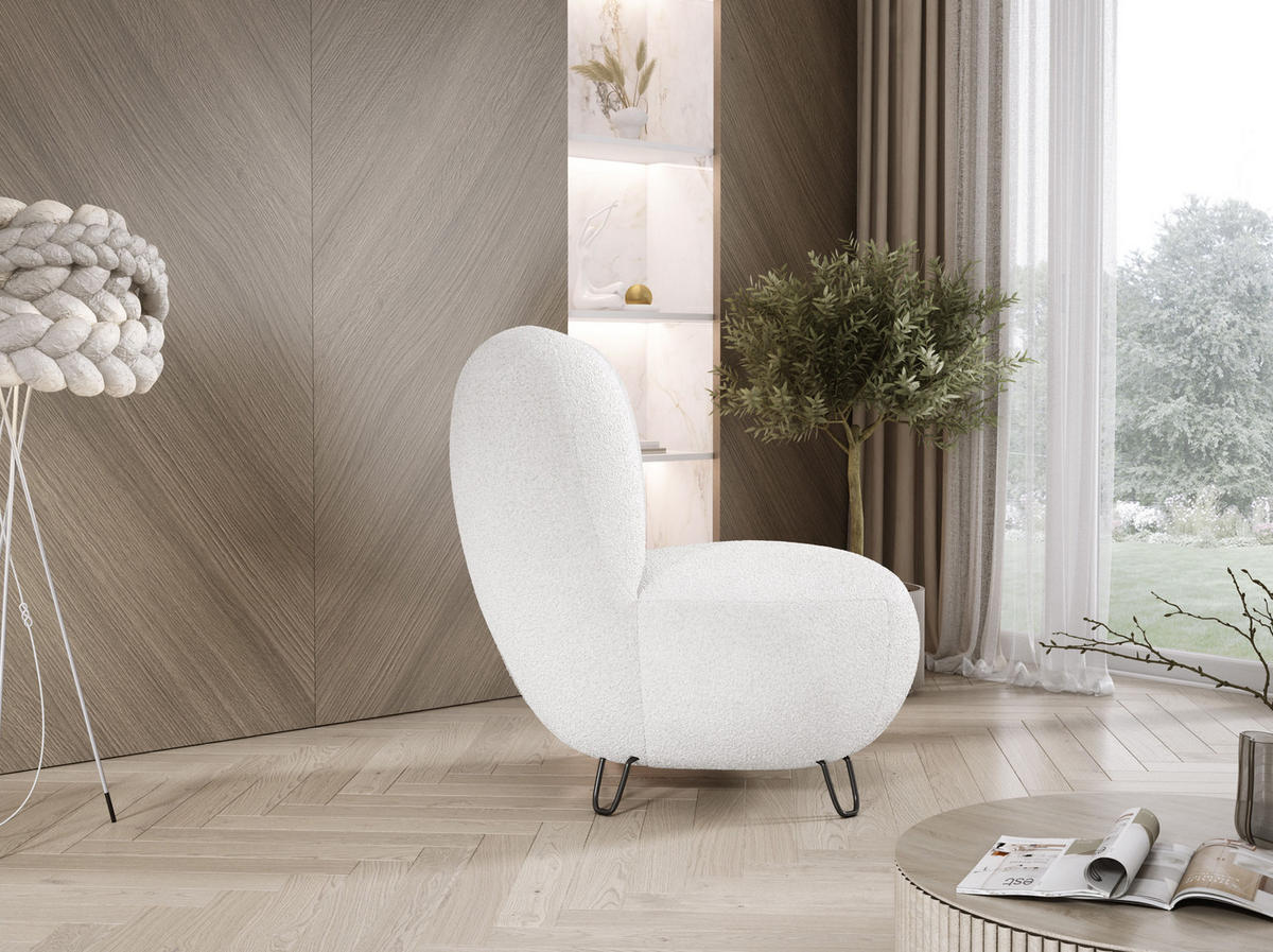 SESSEL LUIS, Skandinavischer Stil – Freistehend, 82×56×82 cm, WEISS - Schwarz/Weiß, Holz/Textil (82/82/66cm) - DomoHome