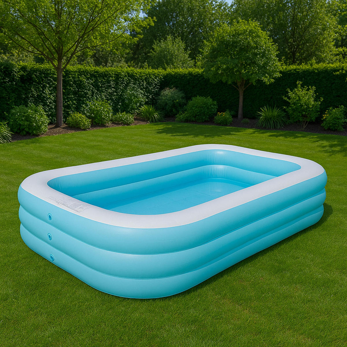 SUNCLUB Planschbecken rechteckig 305 x 183 x 56 cm blau mit 3 Luftringen und Ablaufventil - Blau, Kunststoff (305/183/56cm) - Avenli