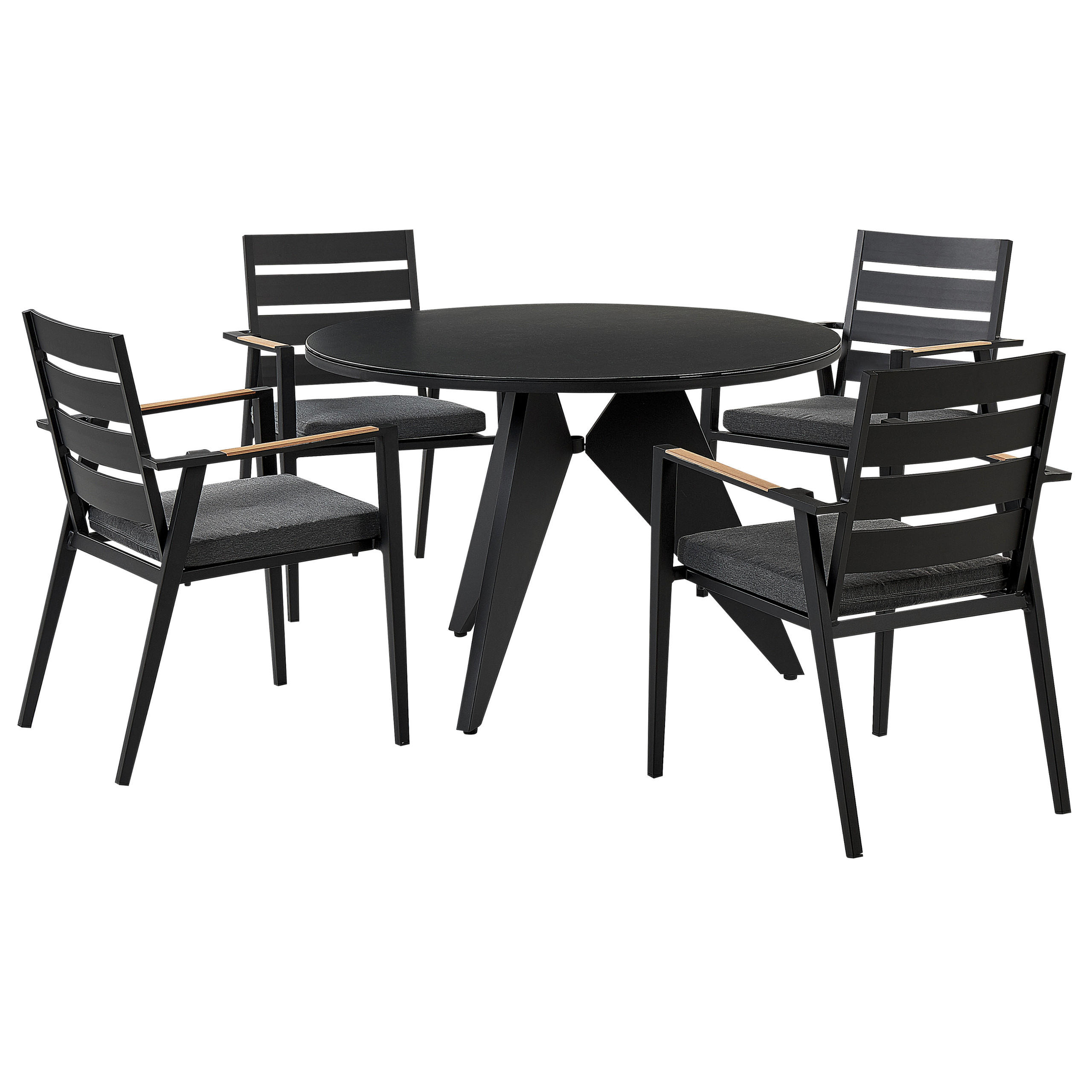 GARTENMÖBEL SET 4-Sitzer Aluminium schwarz Auflagen grau Olmetto/Taviano - Hellbraun/Schwarz, Metall - Beliani