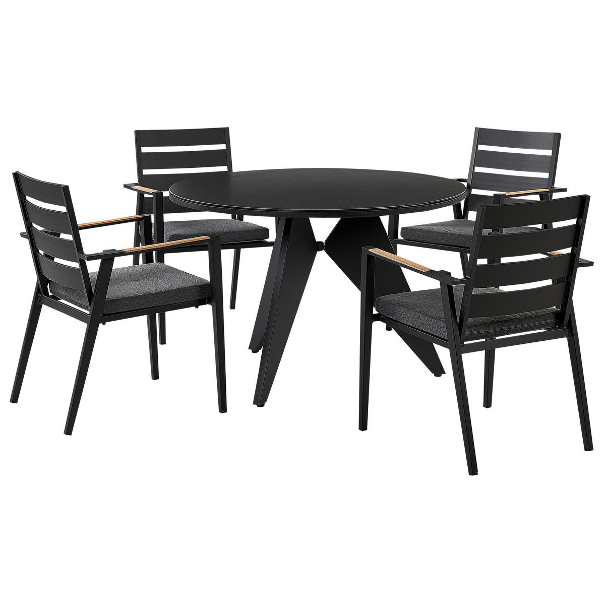 GARTENMÖBEL SET 4-Sitzer Aluminium schwarz Auflagen grau Olmetto/Taviano - Hellbraun/Schwarz, Metall - Beliani