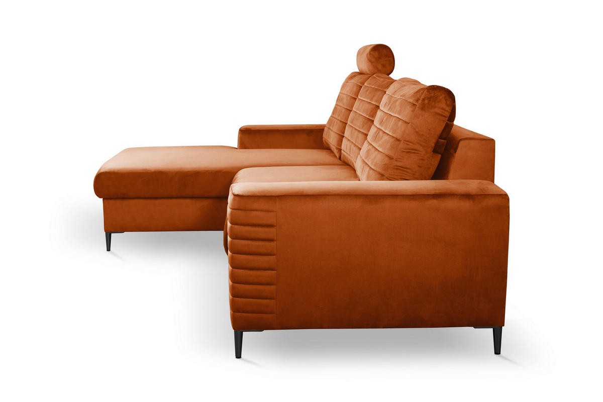 ECKSOFA GRIFO L-S Braun Velours-Stoff mit Schlaffunktion - Braun, Holz (253/165cm) - MASSENO