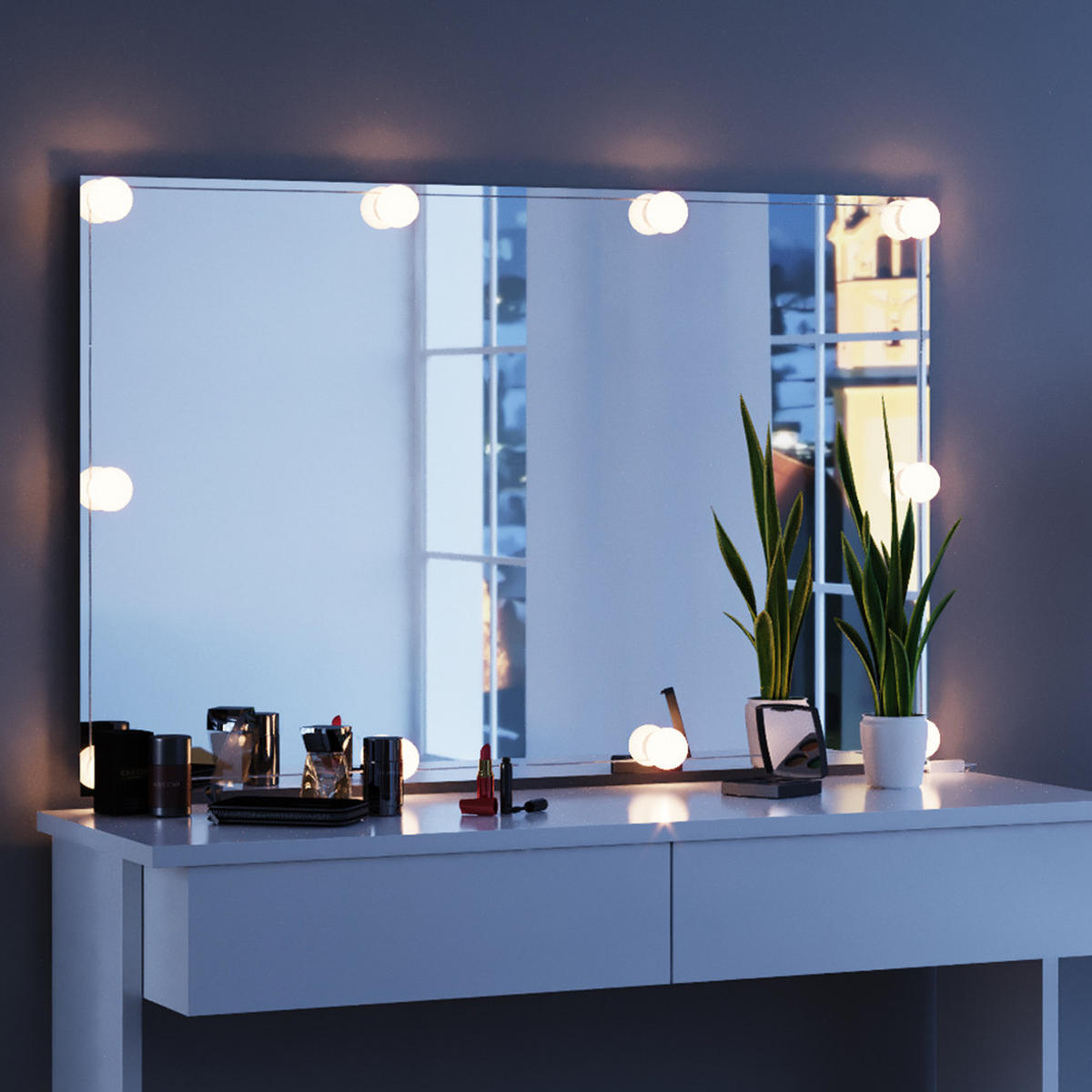SCHMINKTISCH Azur Weiß 120 cm mit LED Beleuchtung - Weiß, Holzwerkstoff (120/83/40cm) - Vicco