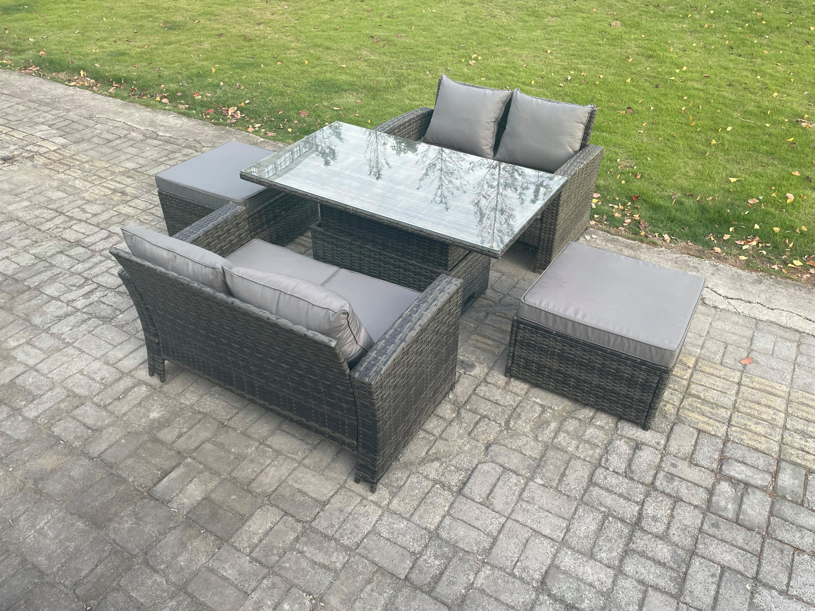 GARTENSOFA mit hoher Rückenlehne Polyrattan Dunkelgrau 6-Sitzer - Dunkelgrau, Metall - Fimous