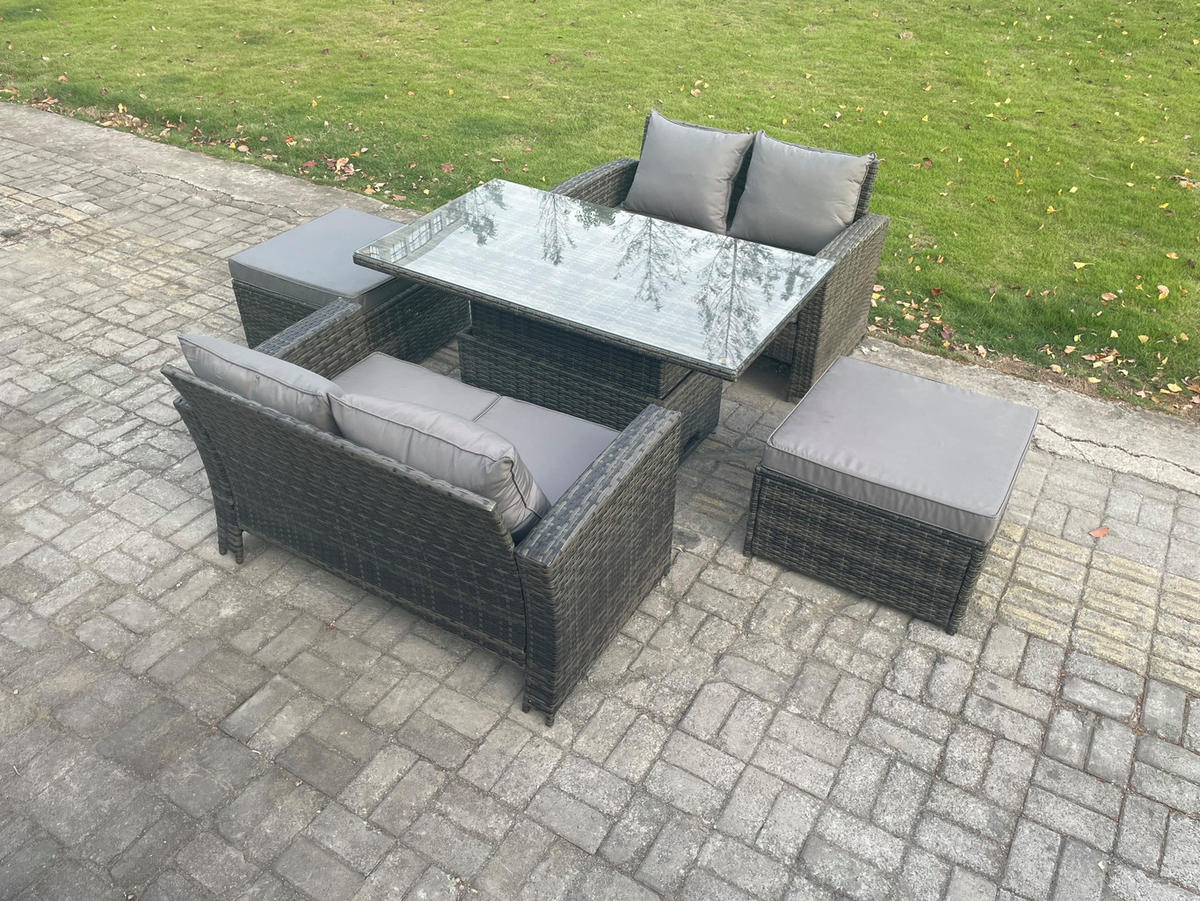 GARTENSOFA mit hoher Rückenlehne Polyrattan Dunkelgrau 6-Sitzer - Dunkelgrau, Metall - Fimous