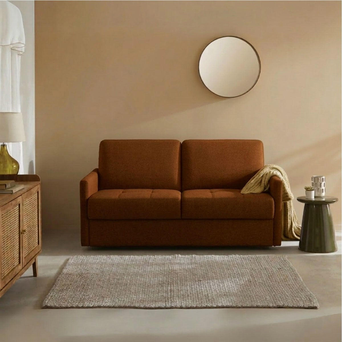 SCHLAFSOFA 3-sitzer mit express-Öffnung in stoff cosenza 87/175/100 cm - Terracotta, Holz (100/87/102cm) - Calicosy