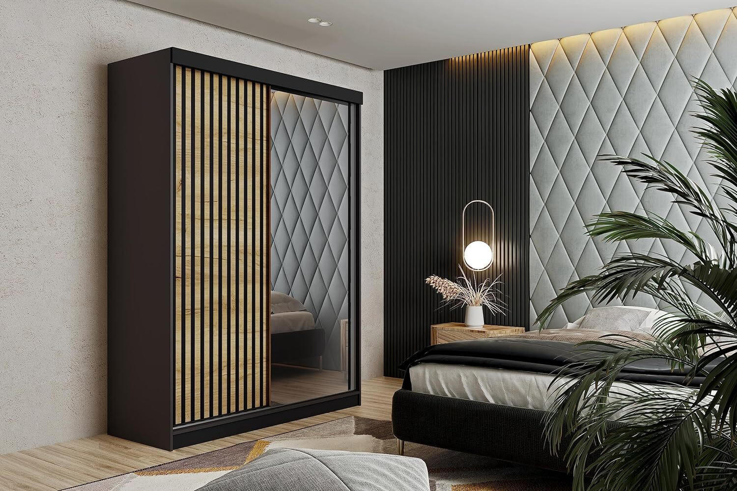 Kier Furniture SCHIEBETÜRENSCHRANK Graphit, Honigeiche 138cm × 59cm × 205cm