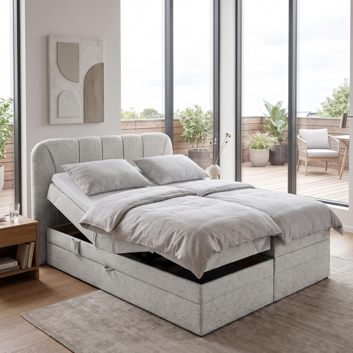 BOXSPRINGOVÁ POSTEL Romeo s elektrickým polohováním matrace, 140x200 cm, béžová - béžová, textil (140/200cm) - Beautysofa