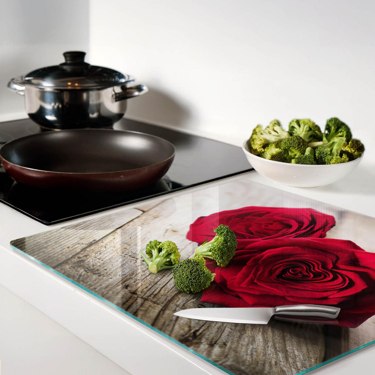GLASPLATTE 60x52 cm Rosen auf Holz - Rot, Glas (60/0.4/52cm) - TULUP