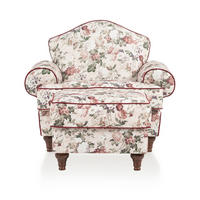 SESSEL SET 2-teilig creme Landhaus, Blumen Design 110 cm, Kombination mit Hocker - Rot/Multicolor, Holz/Textil (110/96/155cm) - Furn.Design