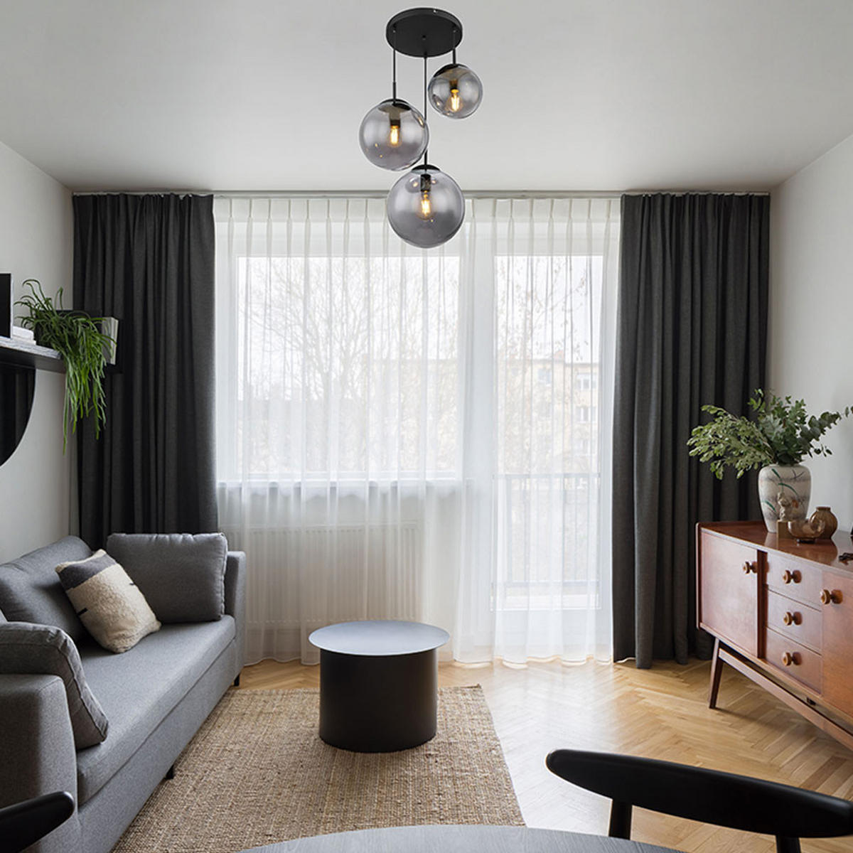 HÄNGELEUCHTE Metall Glas Schwarz Matt 3 Flammig - Schwarz, Glas (52/52/80cm) - Globo Lighting