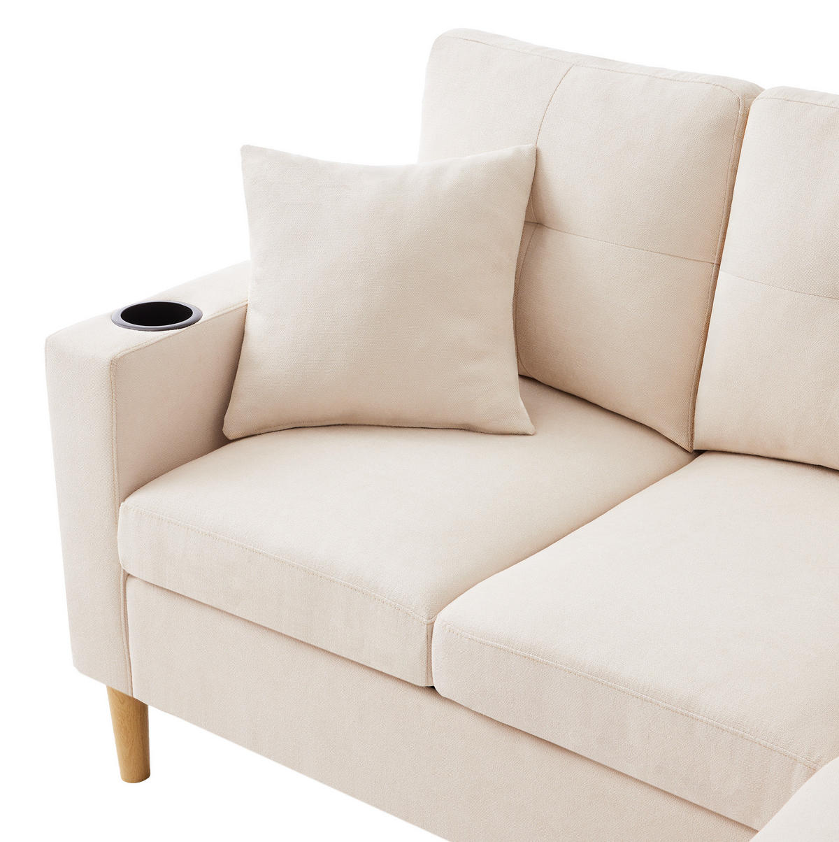 SOFA mit Chaiselongue und Stauraum 175 x 129 cm Baumwoll-Leinen Beige - Beige, Textil (175/129cm) - IVMEU
