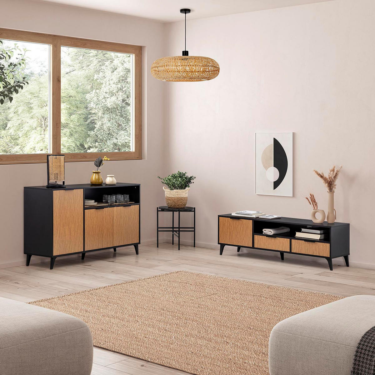 SIDEBOARD Denis, Schwarz/Holzfarbe - Schwarz, Holzwerkstoff (136/80/40cm) - VS Venta-stock