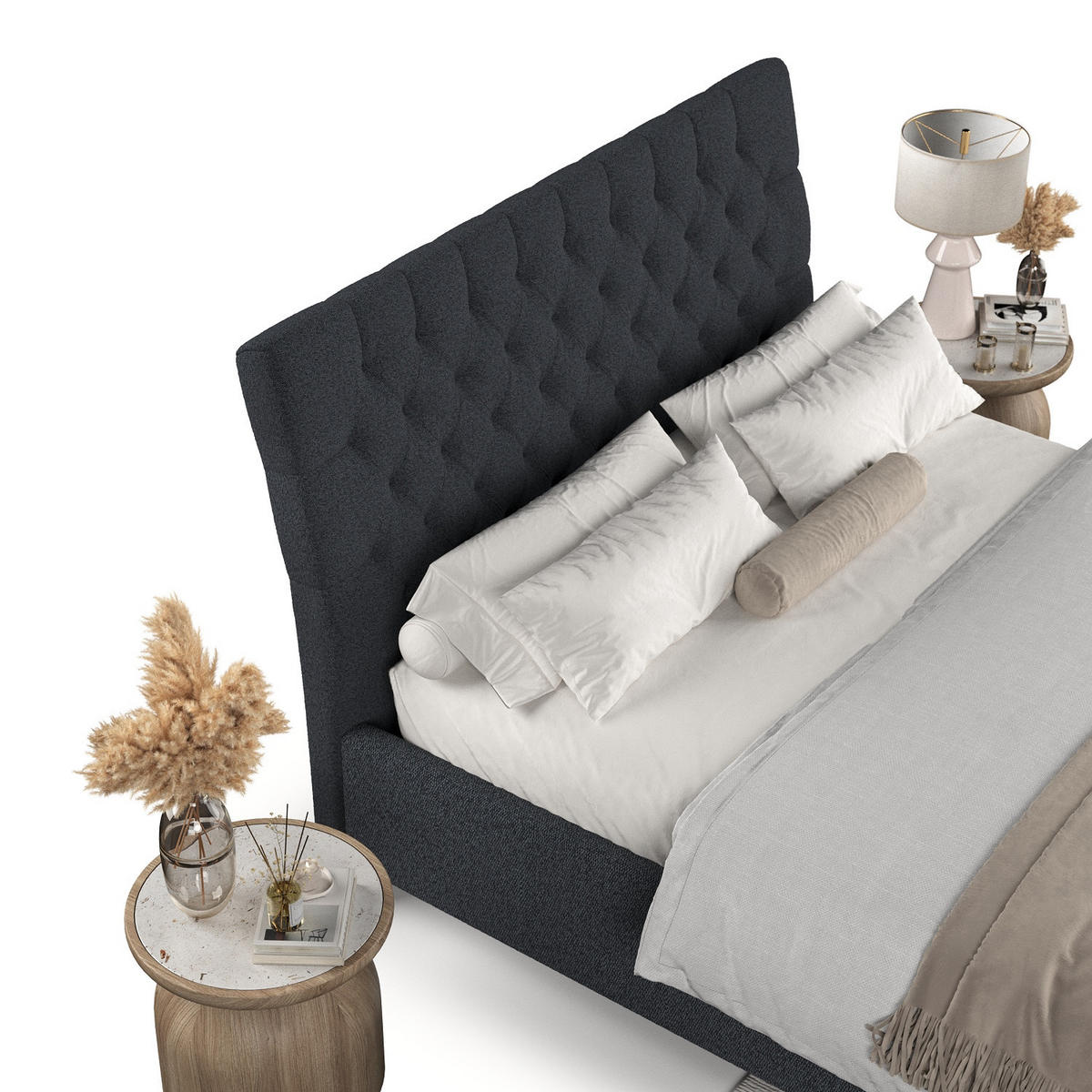 POLSTERBETT Lira 120/200 cm Anthrazit im Riva Stoff - Anthrazit/Naturfarben, Holz/Holzwerkstoff (120/200cm) - AltaBeds