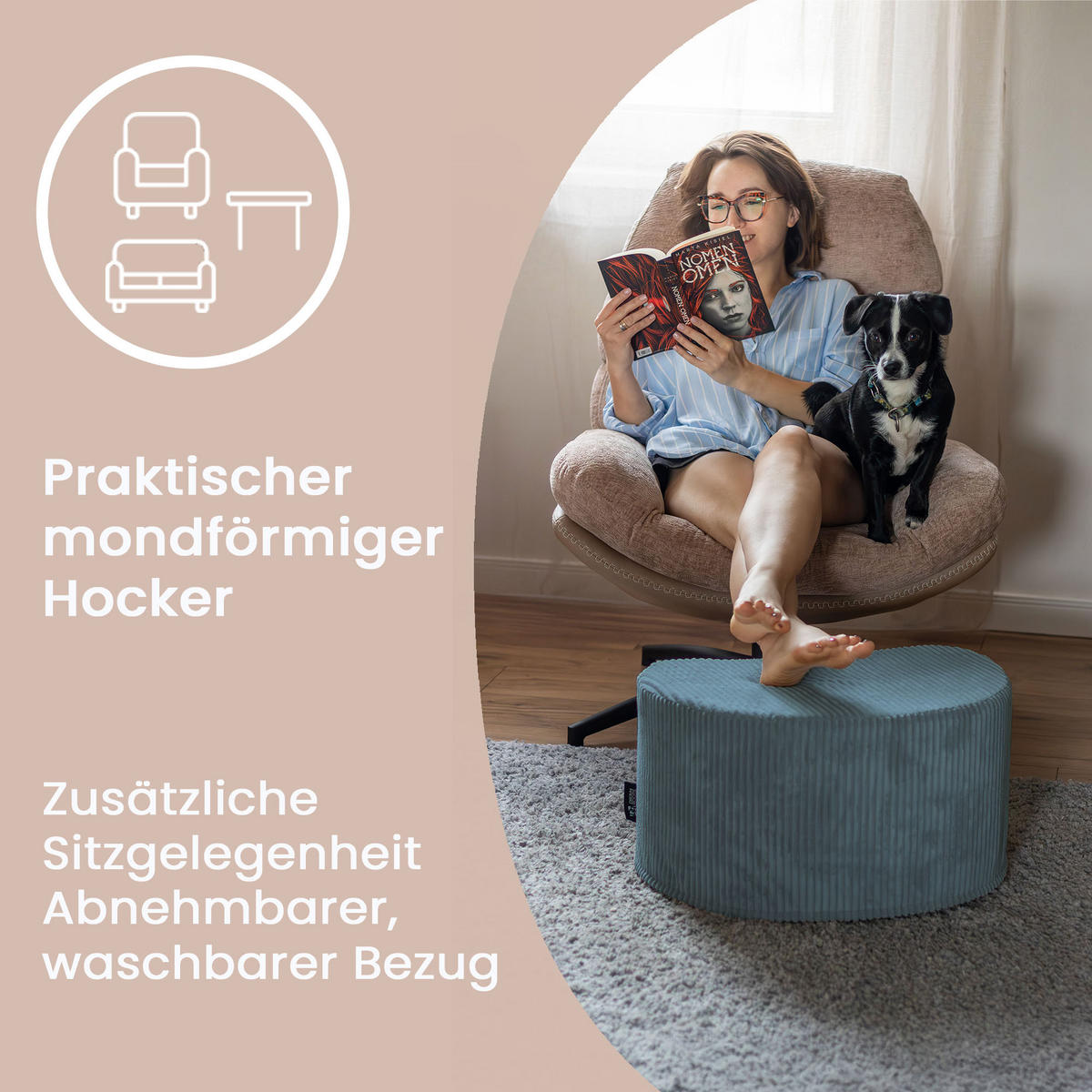 SITZSACK Halbmond 54/36/35 cm, weicher Cord 420 g/m², Meerblau - Dunkelblau, Textil (36/35/54cm) - Dreamroots