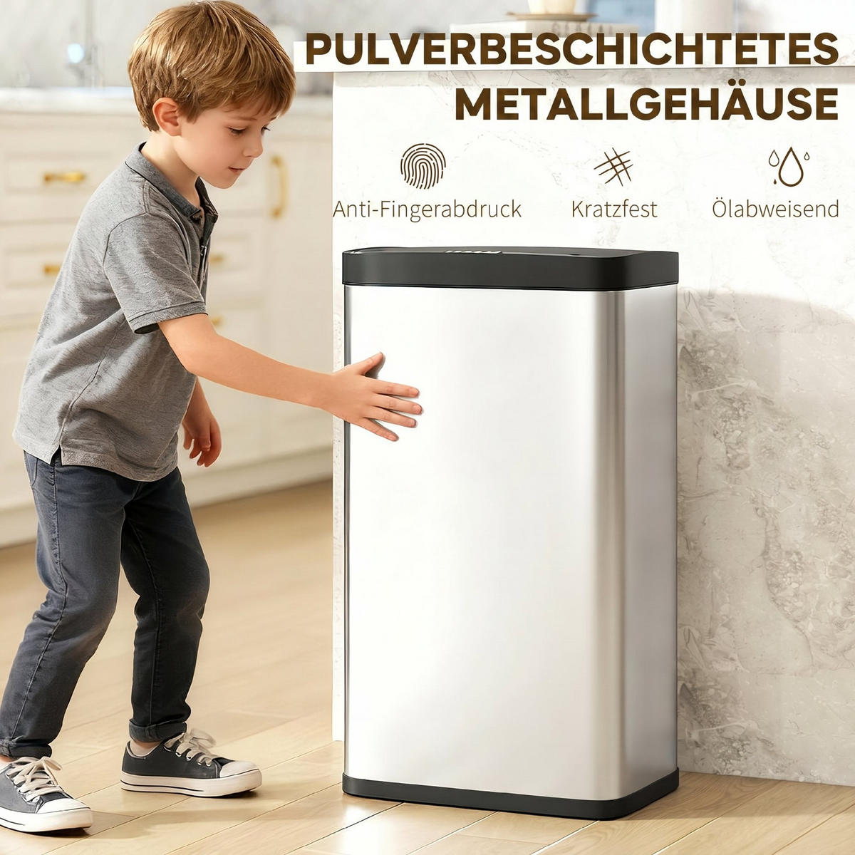 MÜLLEIMER SENSOR 45L 38/25,5/67,5 cm Edelstahl Silber Soft-Close - Silberfarben, Metall (25.5/67.5/38cm) - Rolipo
