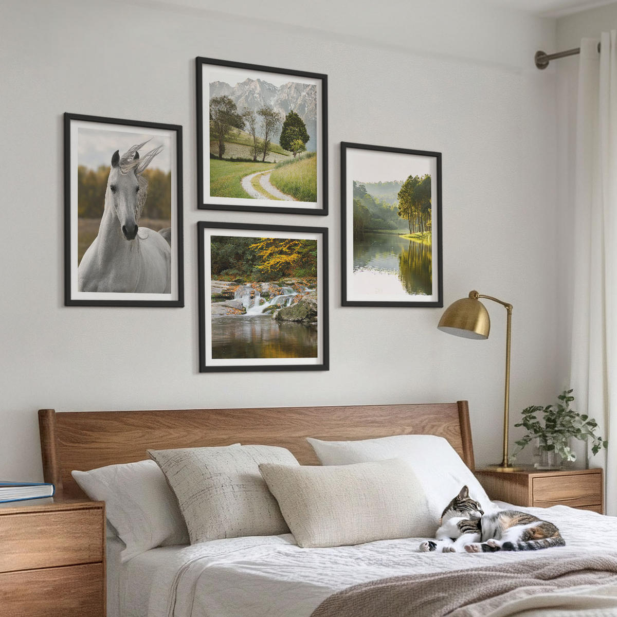 WANDBILDER 4er-Set - 50x50 cm & 40x60 cm Schwarzer Rahmen - Natur des Flusses White Horses - Schwarz, Kunststoff (50/50cm) - ArtPrintCave