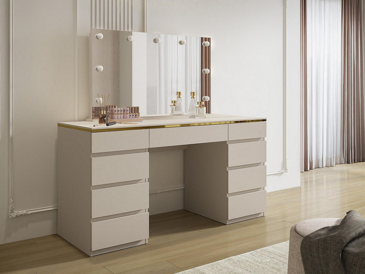 SCHMINKTISCH - 156.8 cmcm x 55 cmcm - Holz, Platte - Beige - VUKIA - Beige, Holz (156.8/145.6/55cm) - Vente-Unique