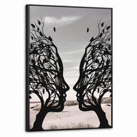 LEINWAND Bilder mit Rahmen - Strand - Meer - Menschen - Baum - Moderne Kunst - 60x80 - Hellgrau, Textil (60/80cm) - MuchoWow