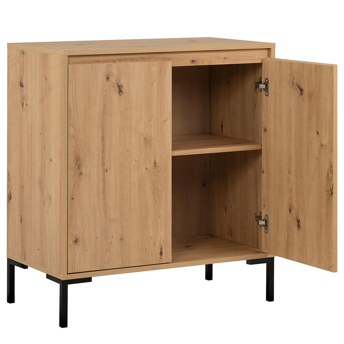 KOMMODE mit Türen - Eichefarben/Schwarz, Holzwerkstoff/Metall (81/87/40cm) - home24