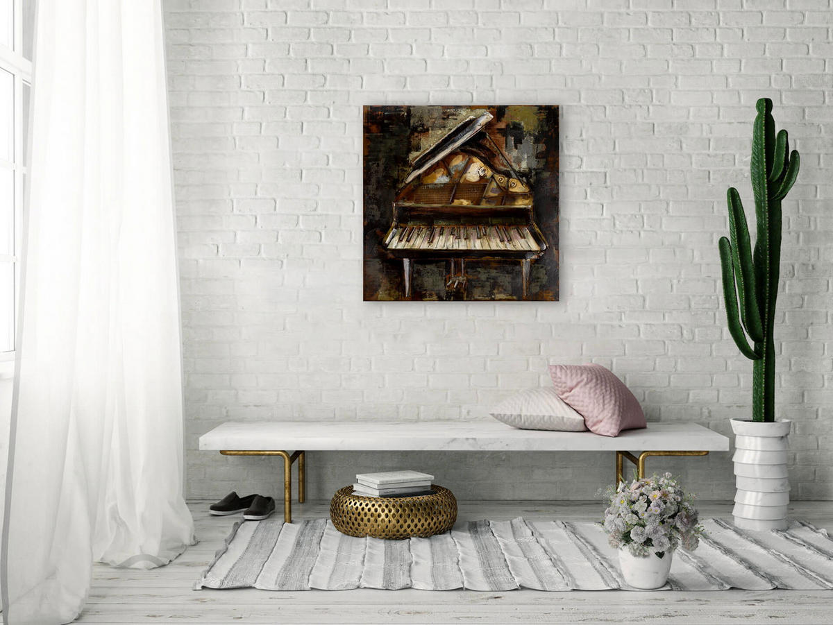 METALLBILD Weiß 60/60 cm - Weiß/Braun, Metall (2.56/60cm) - KUNSTLOFT