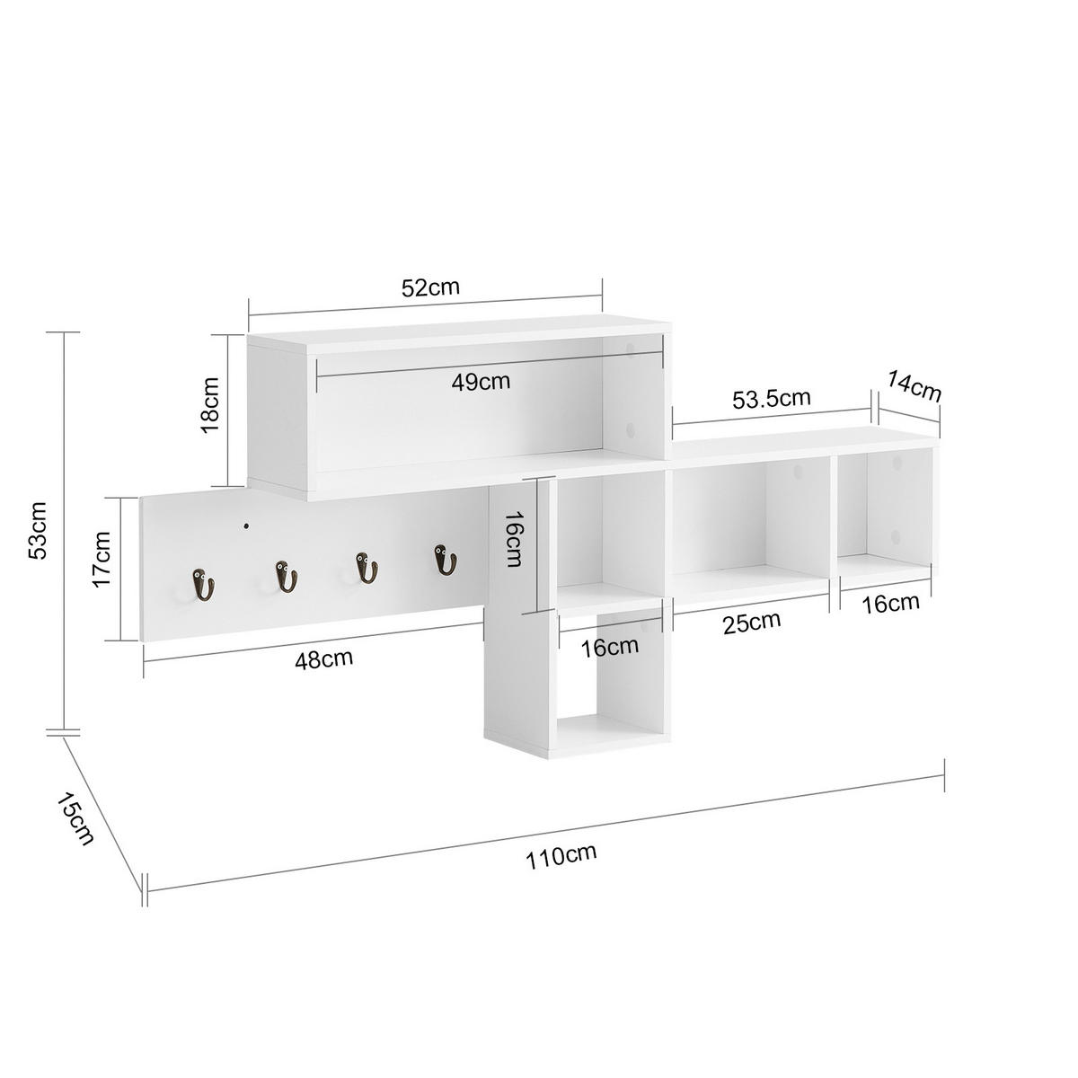WANDGARDEROBE Weiß - Weiß, Holzwerkstoff (110/53/15cm) - SoBuy