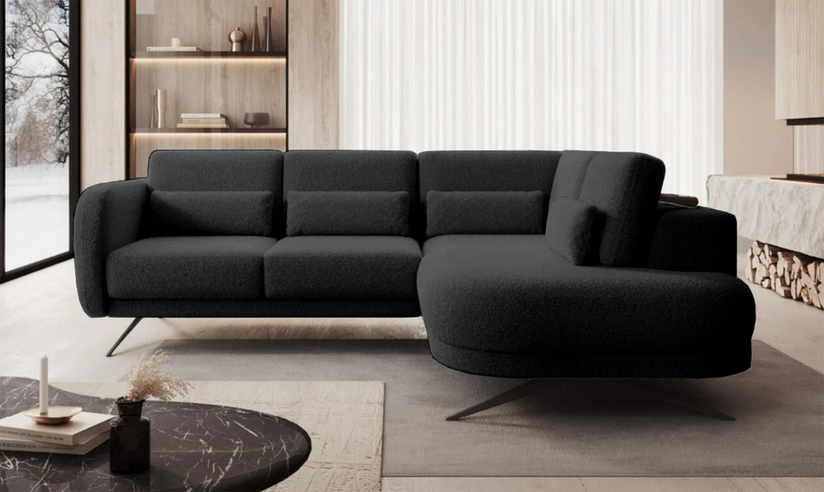 ECKSOFA ILUSIO L 250x205cm, Schlaffunktion, Schwarz, Rechts - Schwarz, Holz/Textil (248/205cm) - DomoHome