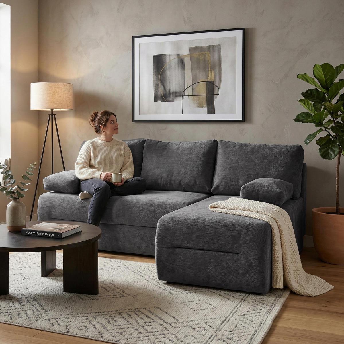 ECKSCHLAFSOFA Liana mit Schlaffunktion und Bettkasten, Rechts, Dunkelgrau - Dunkelgrau, Textil (154/206cm) - Beautysofa