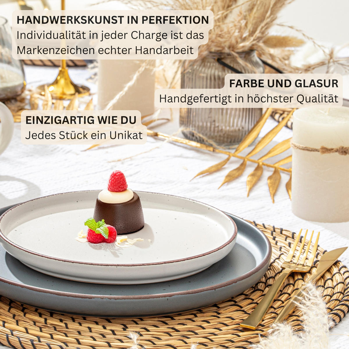 DESSERTTELLER BOMBAY MOONLIGHT - 4 teilig aus Steingut - Creme/Grau, Stein (20.5cm) - Sänger