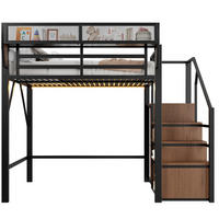 HOCHBETT 140/200 cm in Schwarz mit LED, Sicherheitsleiter und Stauraum - Schwarz, Holzwerkstoff/Metall (140/200cm) - WISHDOR