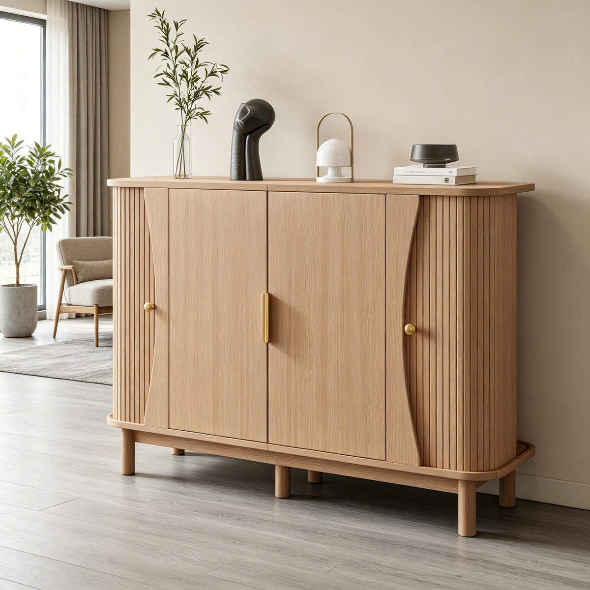 SIDEBOARD mit Schiebetüren und Stauraum aus MDF 140/40/88 cm - Naturfarben, Holzwerkstoff (140/88/40cm) - EVRYAE