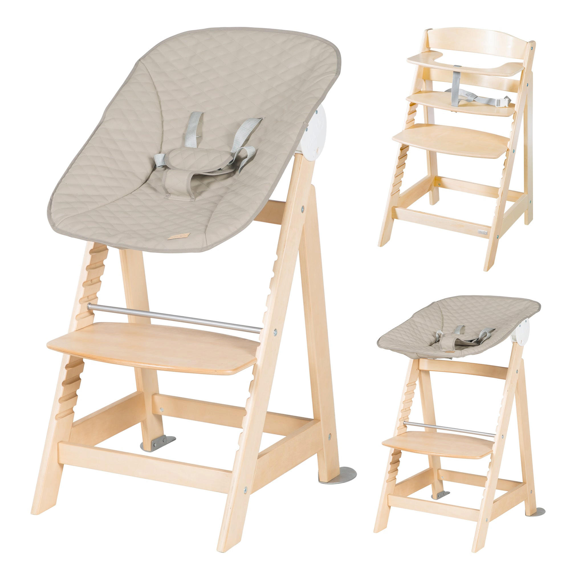 BABYHOCHSTUHL Born Up Luxe mit Neugeborenenaufsatz Natur - Naturfarben, Holzwerkstoff/Textil (46/94/66.5cm) - Roba