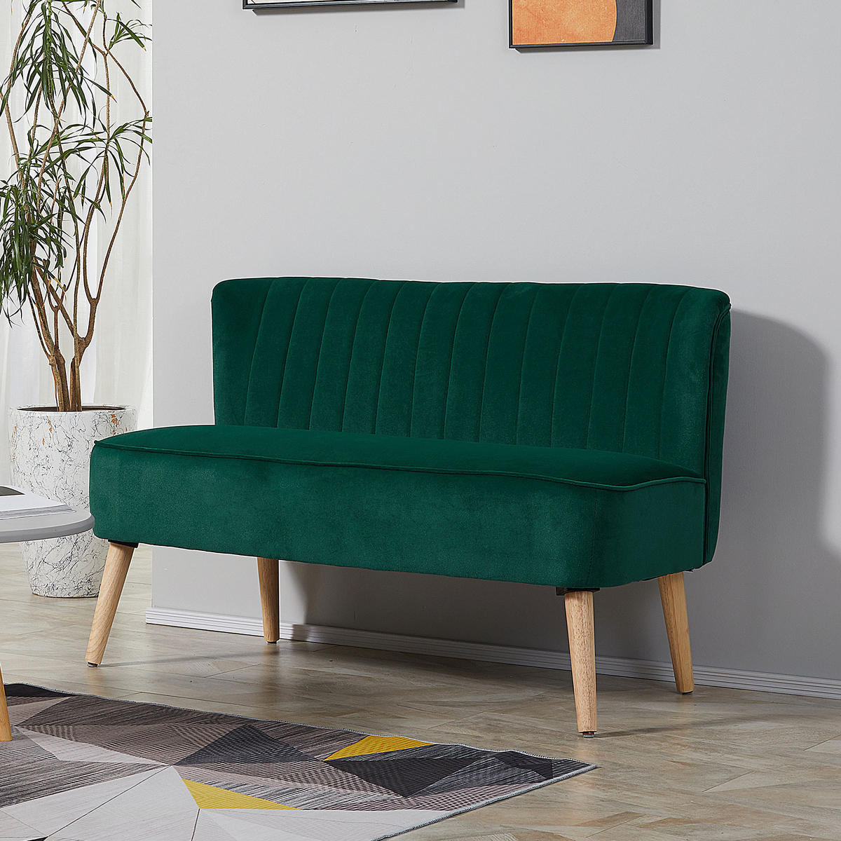 SOFA 2-Sitzer Couch Stoffsofa Sitzmöbel Polstersofa Loungesofa breit Dunkelgrün - Dunkelgrün/Naturfarben, Holz/Textil (56.5/77/117cm) - HOMCOM