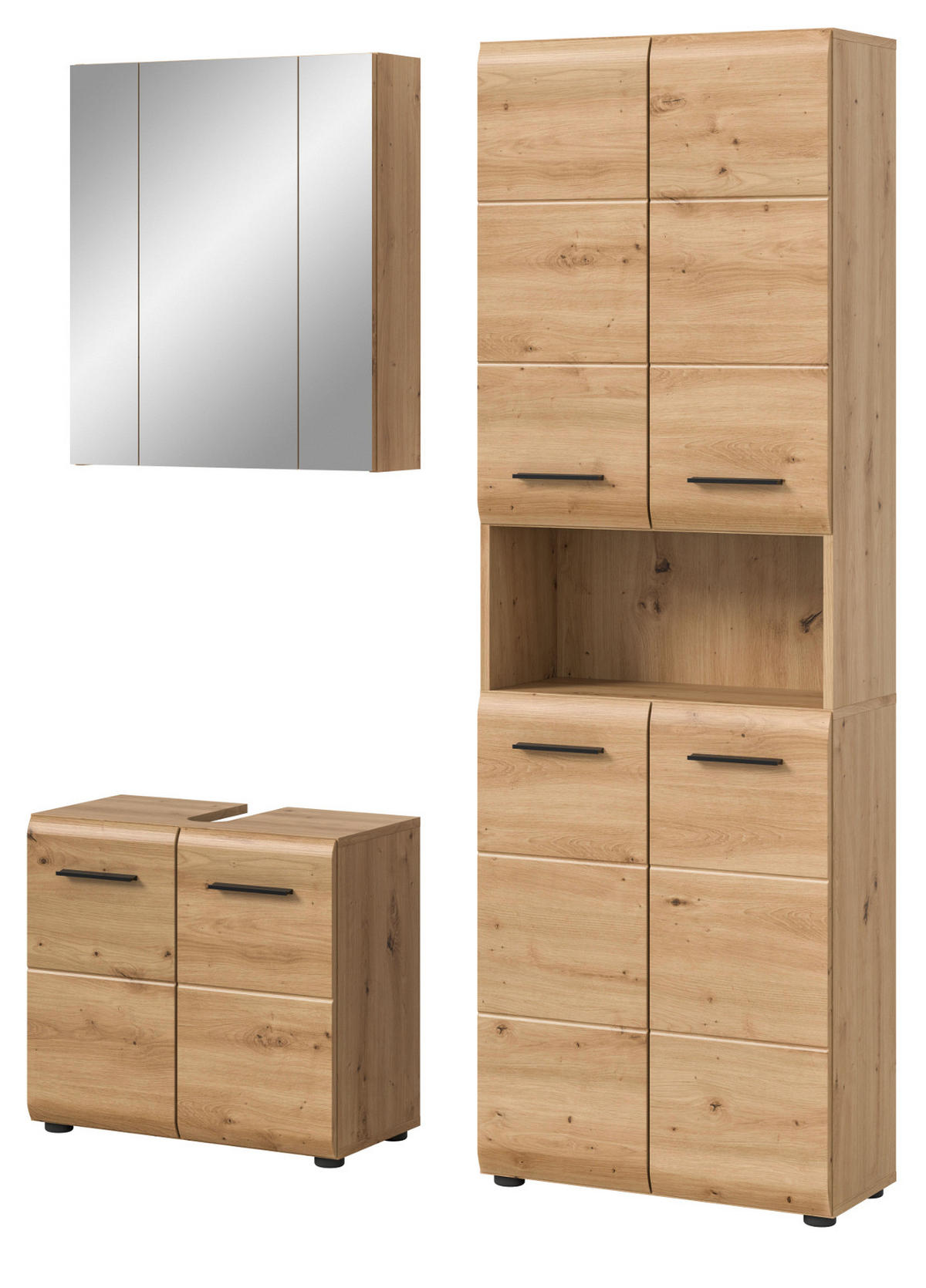 BADMÖBEL SET 3-teilig in Artisan Eiche, Badkombination 135 x 185 cm, Cover - Schwarz/Eiche Artisan, Glas/Holzwerkstoff (135/185/30cm) - Inn.Furn