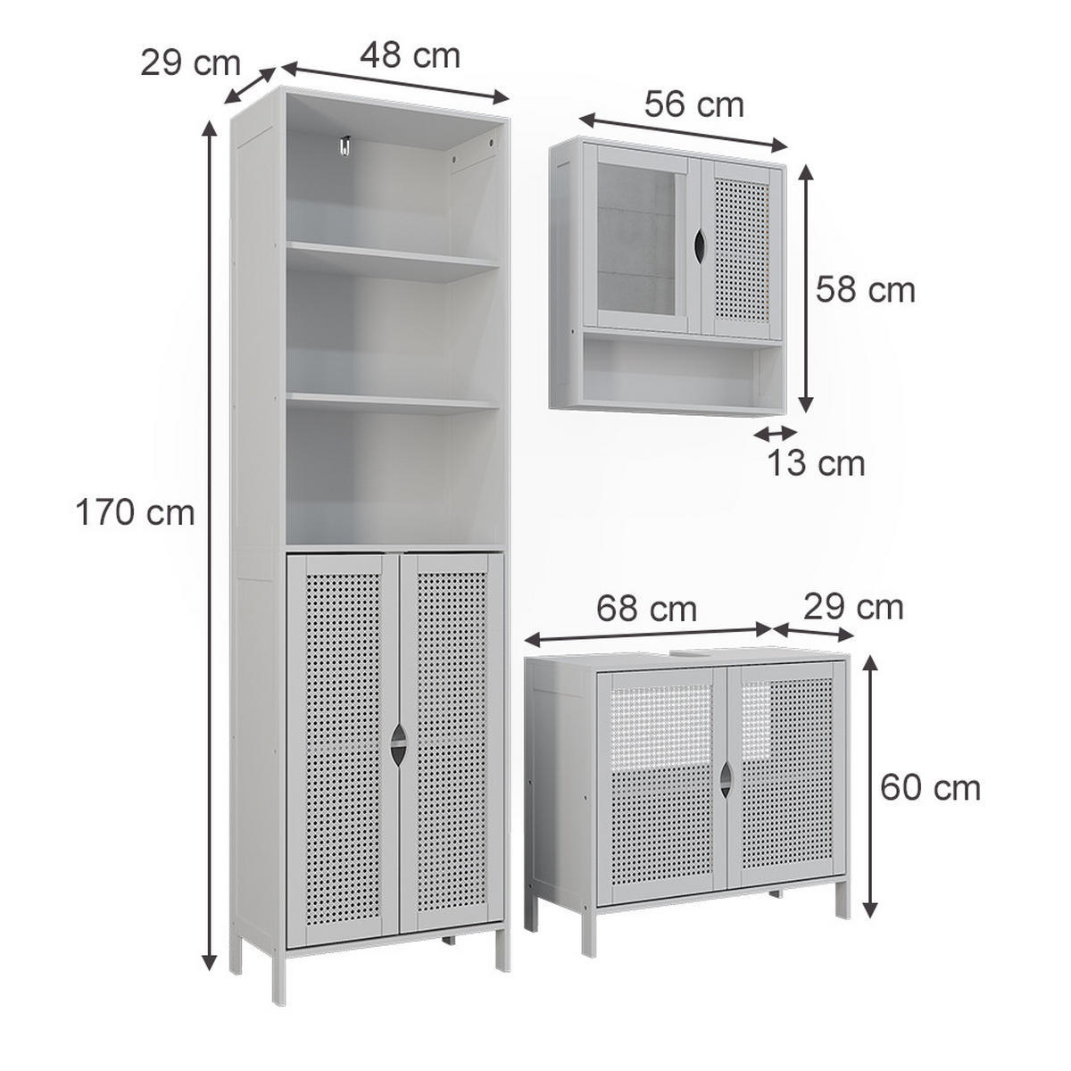 BADMÖBEL-SET Liora, Weiß, 3 Teile - Weiß, Holzwerkstoff (68/60/29cm) - Vicco