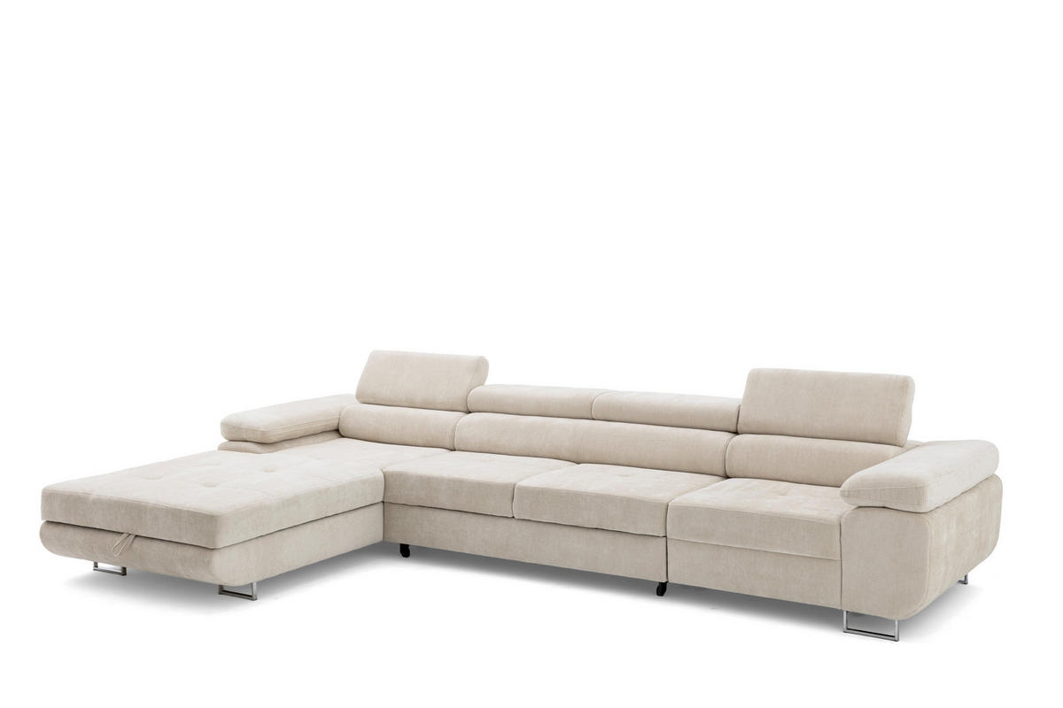 ECKSOFA ALONZO MAXI Links mit Schlaffunktion 125x195 Chenille Beige - Chromfarben/Beige, Holz/Textil (350/203cm) - Muffo