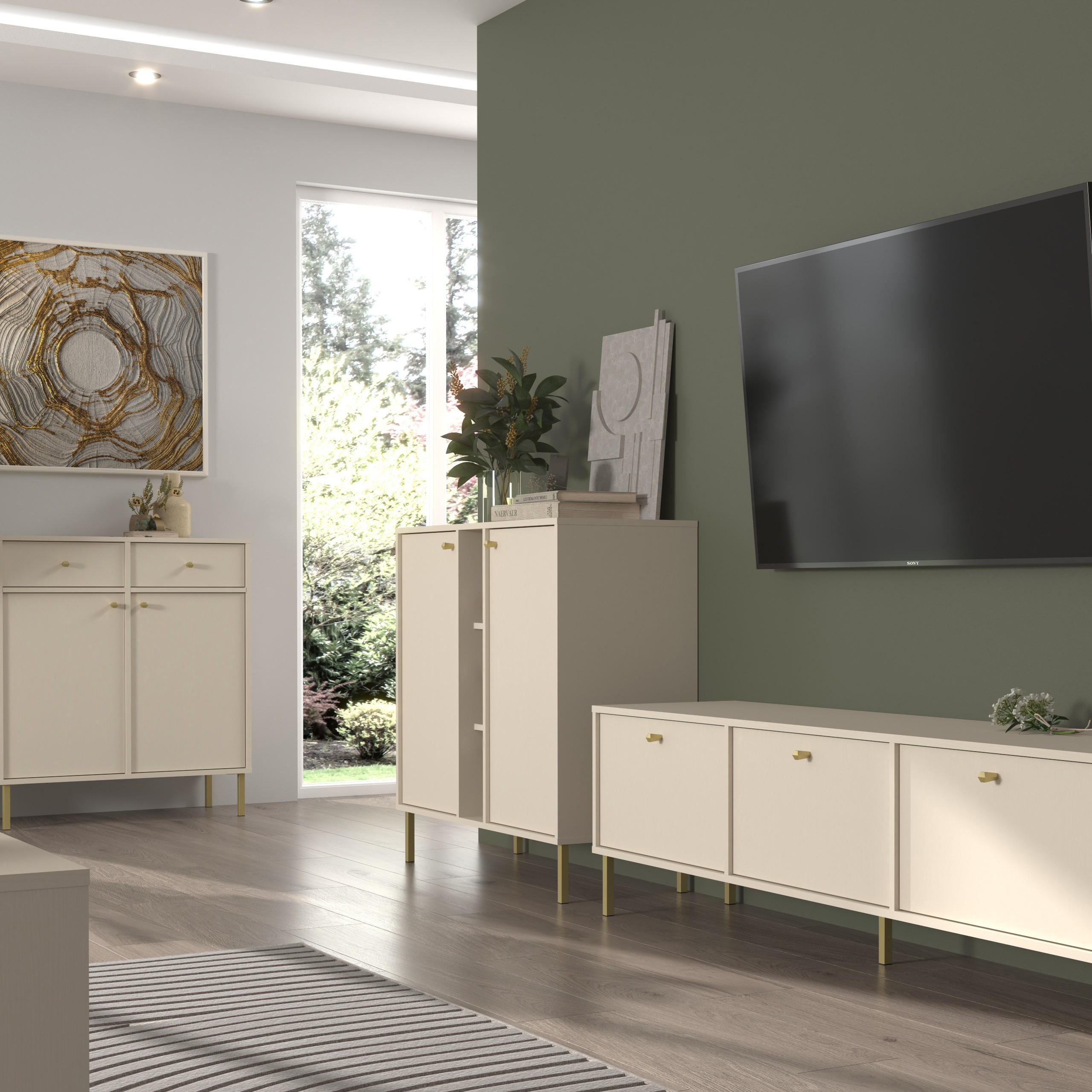 SIDEBOARD TORINO 100/95/41cm 2 Türen Beige - Beige, Holzwerkstoff (100/95/41cm) - MASSENO