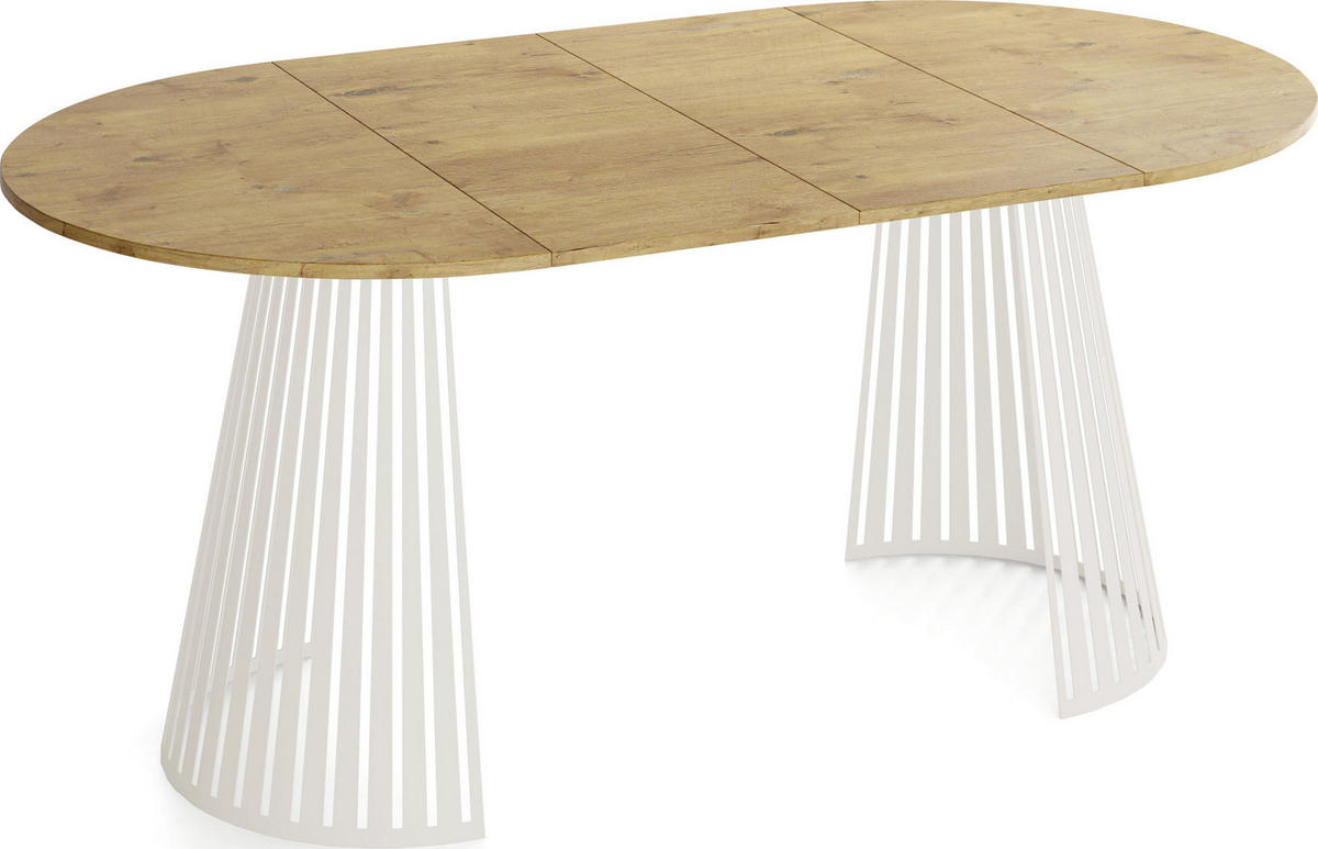 ESSTISCH Naro rund ausziehbar mit Lamellen-Metallgestell in Beige Kaschmir, Braun 120-200/120/76 cm - Kaschmir/Eichefarben, Holzwerkstoff/Metall (120/120/76cm) - WFL GROUP