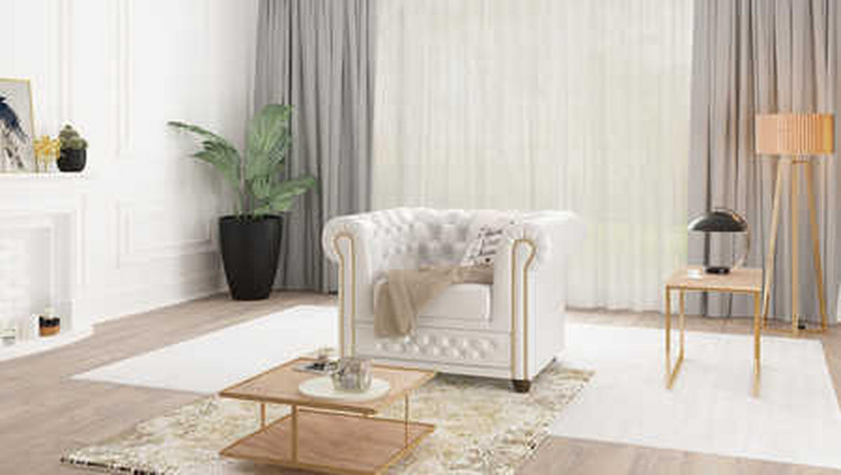 SITZGARNITUR 3+2+1 Chesterfield Morin Weiß Vegan Leder - Weiß/Braun, Buchenholz/Textil (203/72/86cm) - S-Style Möbel